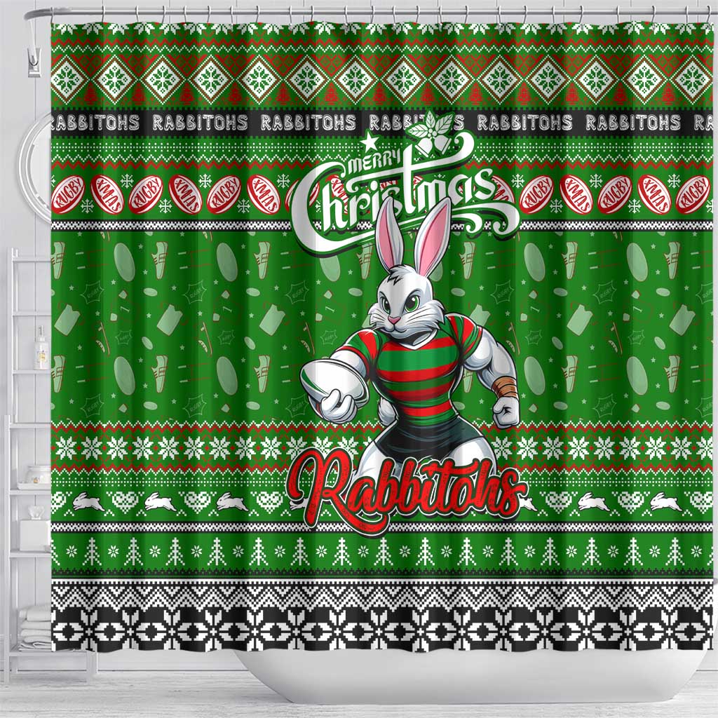 Rabbitohs Rugby Xmas Shower Curtain Australia NRL Mascot