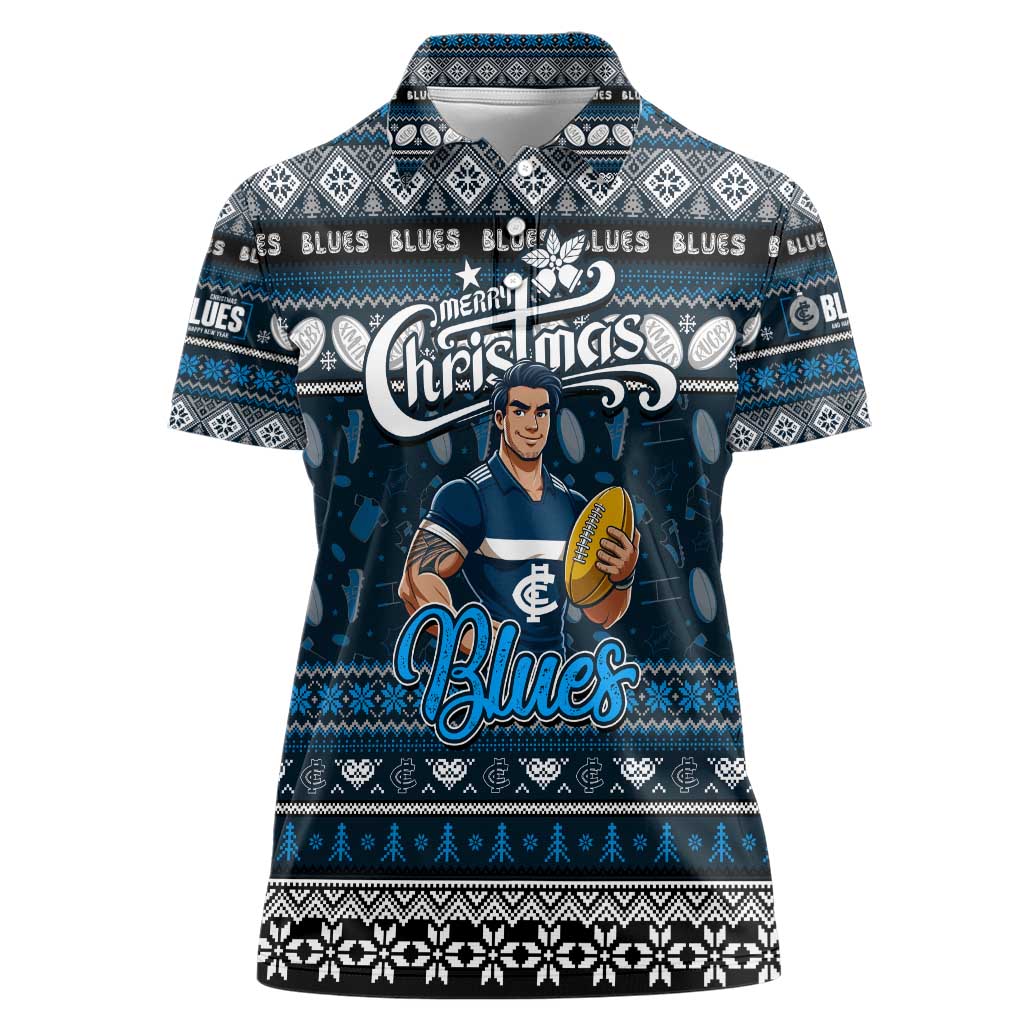 Personalized Blues Rugby Xmas Women Polo Shirt Australia AFL Mascot