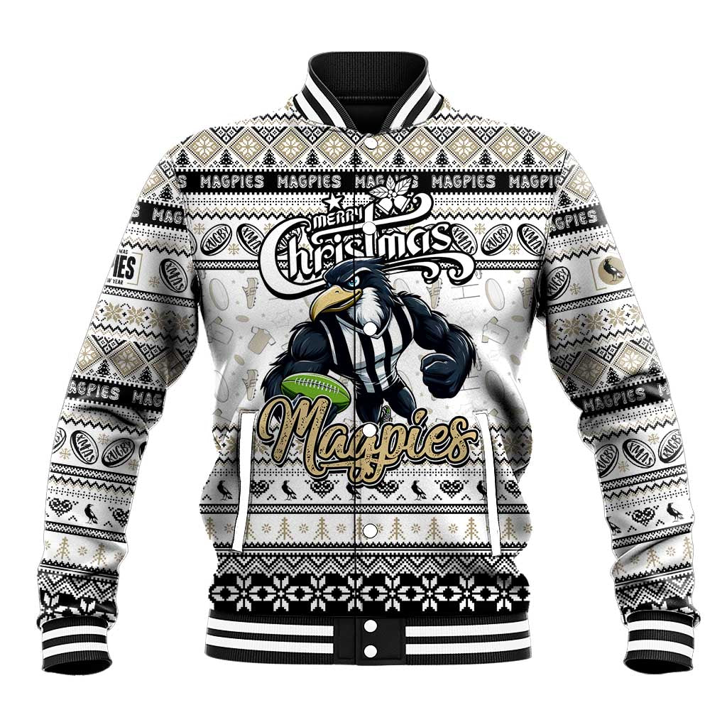 Personalized Magpies Rugby Xmas Baseball Jacket Australia AFL Mascot