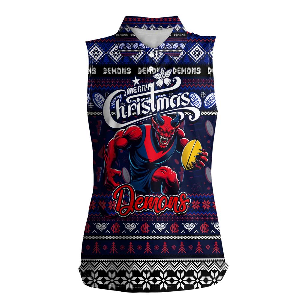 Personalized Demons Rugby Xmas Women Sleeveless Polo Shirt Australia AFL Mascot