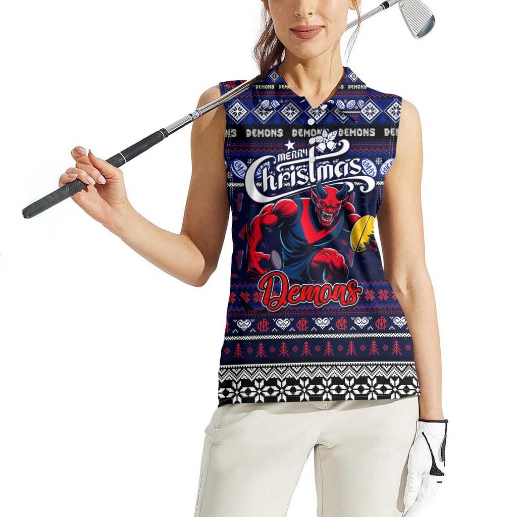 Personalized Demons Rugby Xmas Women Sleeveless Polo Shirt Australia AFL Mascot