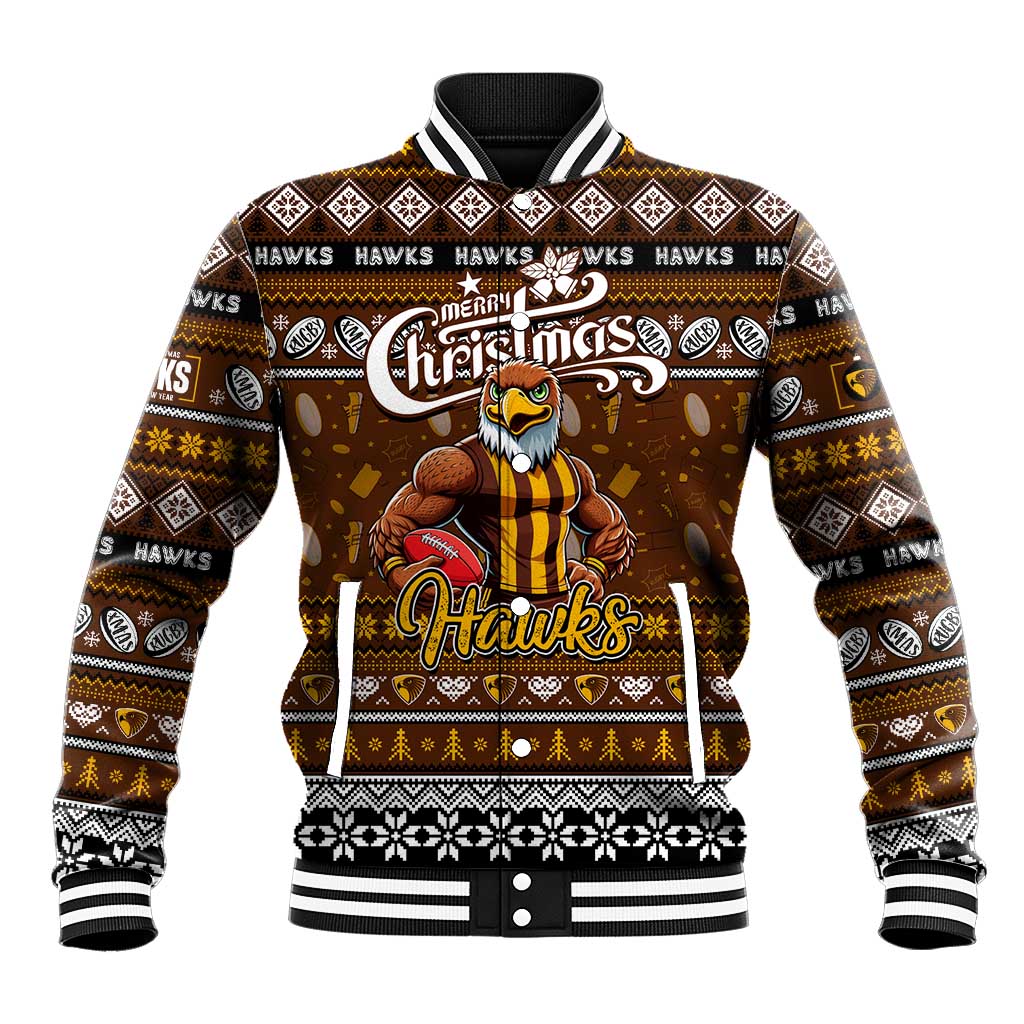 Personalized Hawks Rugby Xmas Baseball Jacket Australia AFL Mascot