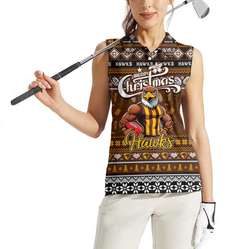 Personalized Hawks Rugby Xmas Women Sleeveless Polo Shirt Australia AFL Mascot