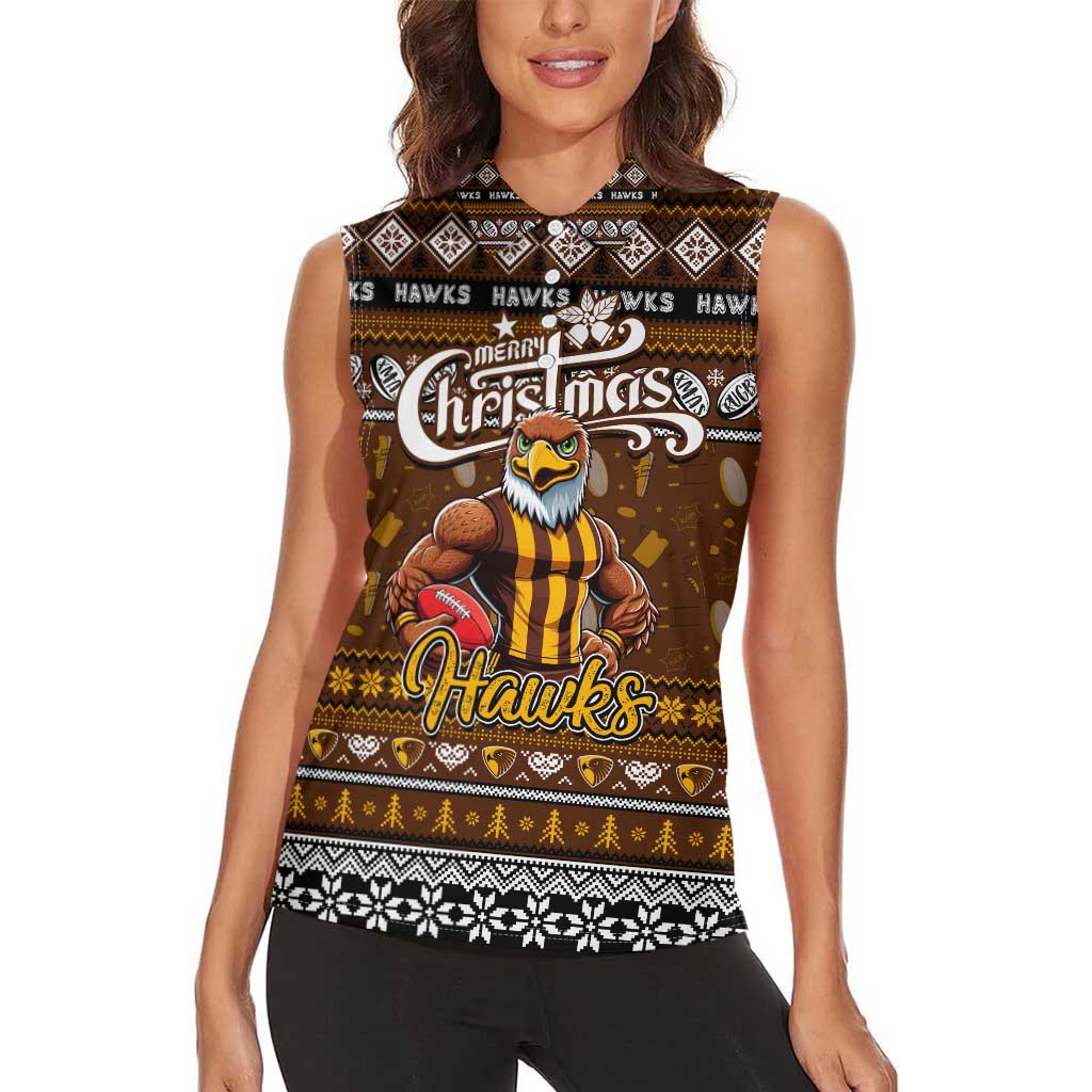 Personalized Hawks Rugby Xmas Women Sleeveless Polo Shirt Australia AFL Mascot