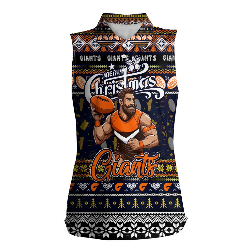 Personalized Giants Rugby Xmas Women Sleeveless Polo Shirt Australia AFL Mascot