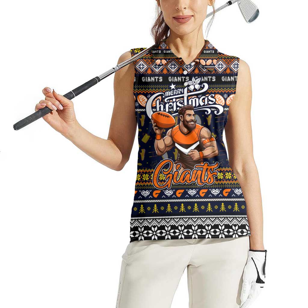 Personalized Giants Rugby Xmas Women Sleeveless Polo Shirt Australia AFL Mascot