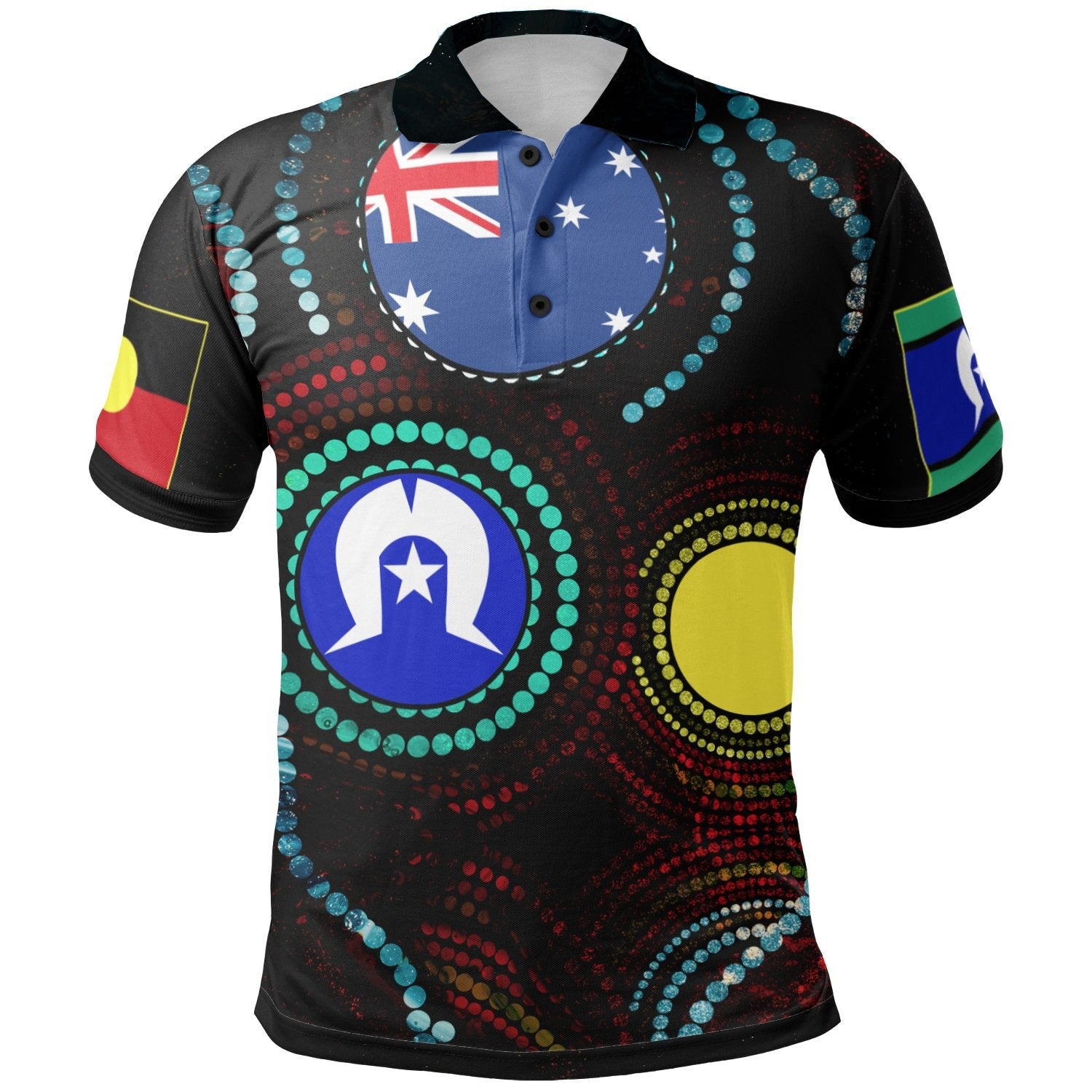 Polo Shirt, Aboriginal Dot Patterns & Flag Small-