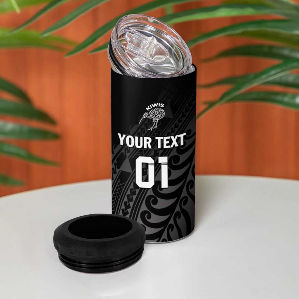 Custom New Zealand Cricket 4 in 1 Can Cooler Tumbler Maori Kiwi Black Fern