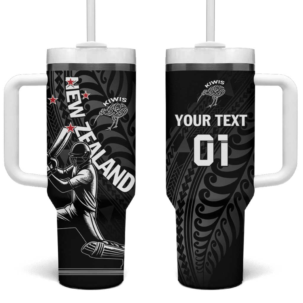 Custom New Zealand Cricket Tumbler With Handle Maori Kiwi Black Fern