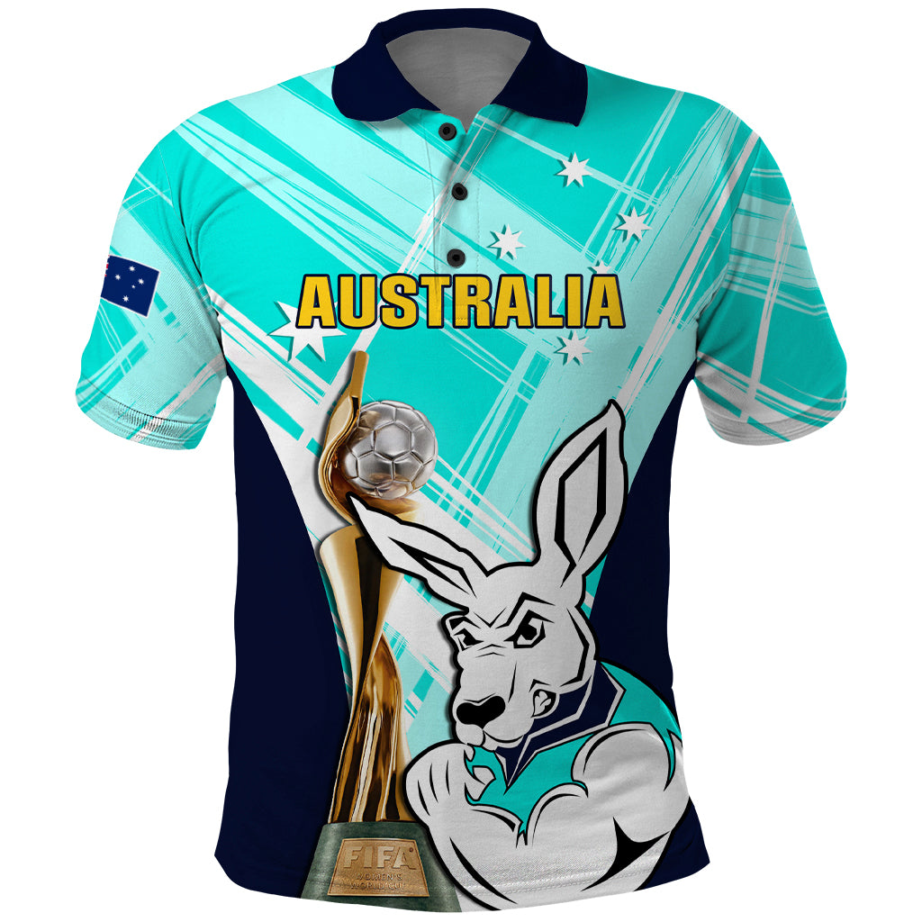 Custom Australia Soccer Polo Shirt Matildas Kangaroo With World Cup Trophy 2023 Turquoise Version