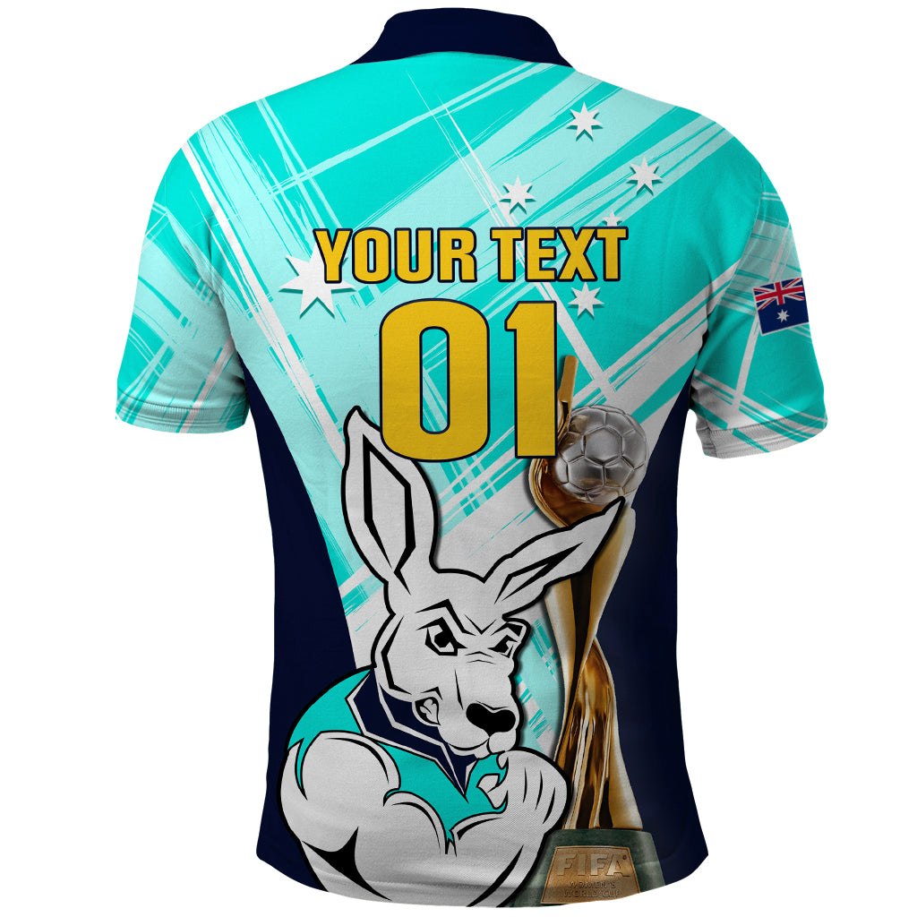 Custom Australia Soccer Polo Shirt Matildas Kangaroo With World Cup Trophy 2023 Turquoise Version