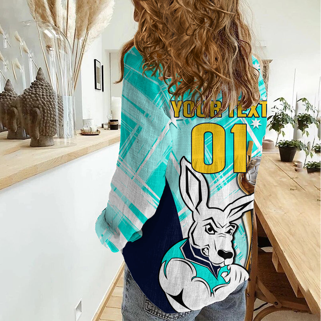 Custom Australia Soccer Women Casual Shirt Matildas Kangaroo With World Cup Trophy 2023 Turquoise Version LT01