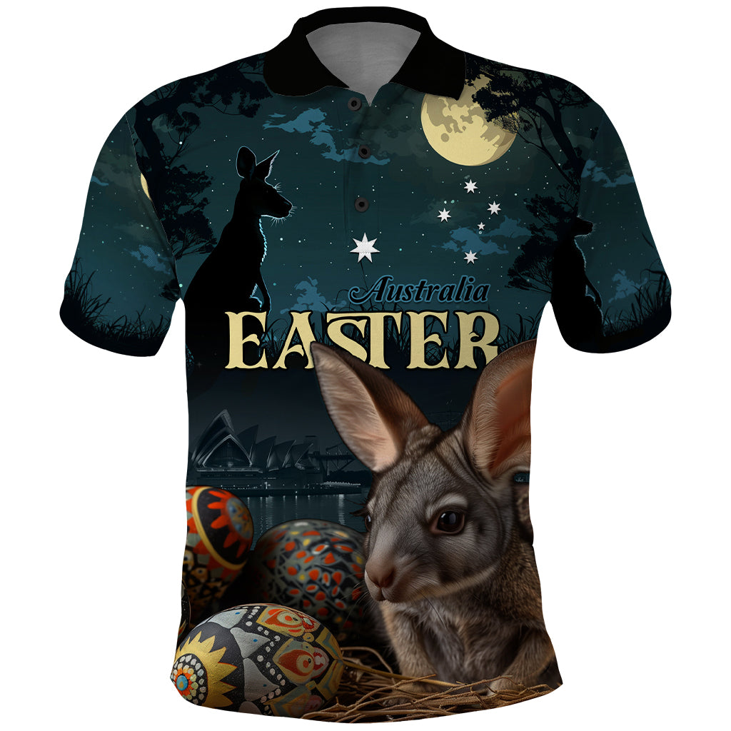 Australia Easter 2024 Polo Shirt Bunny With Aboriginal Eggs At Starry Night