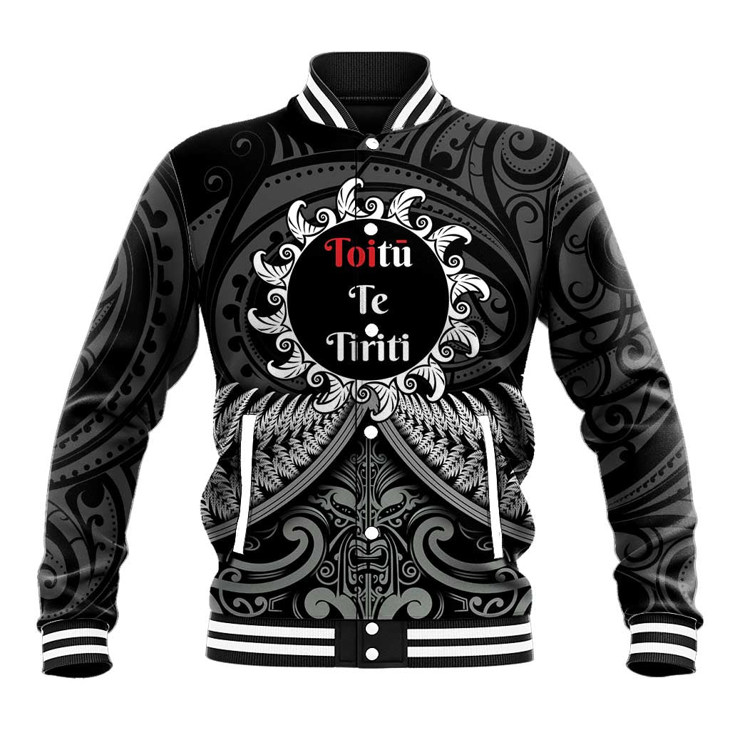 Personalised Toitu Te Tiriti Aotearoa Silver Fern Baseball Jacket New Zealand Maori Pattern