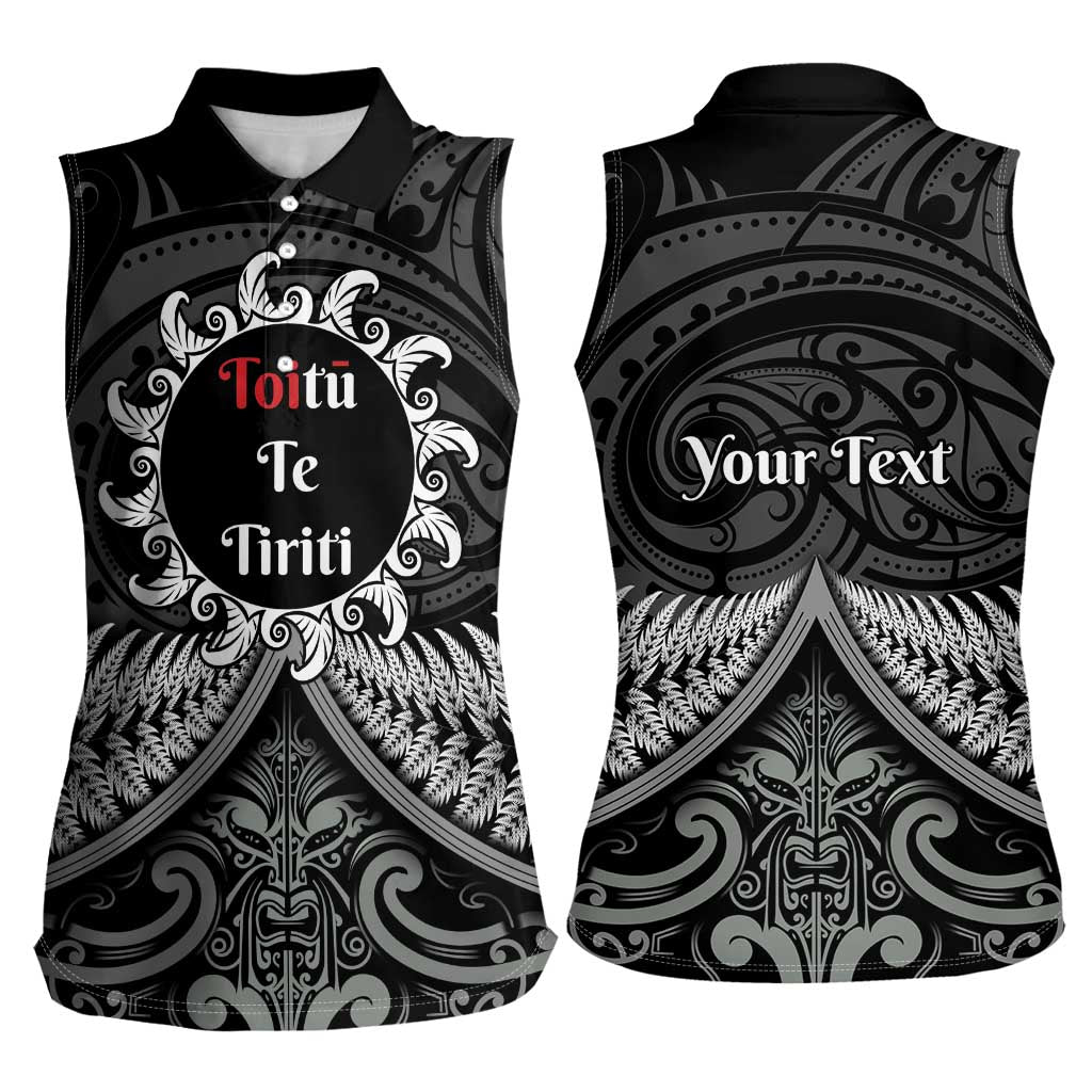 Personalised Toitu Te Tiriti Aotearoa Silver Fern Women Sleeveless Polo Shirt New Zealand Maori Pattern