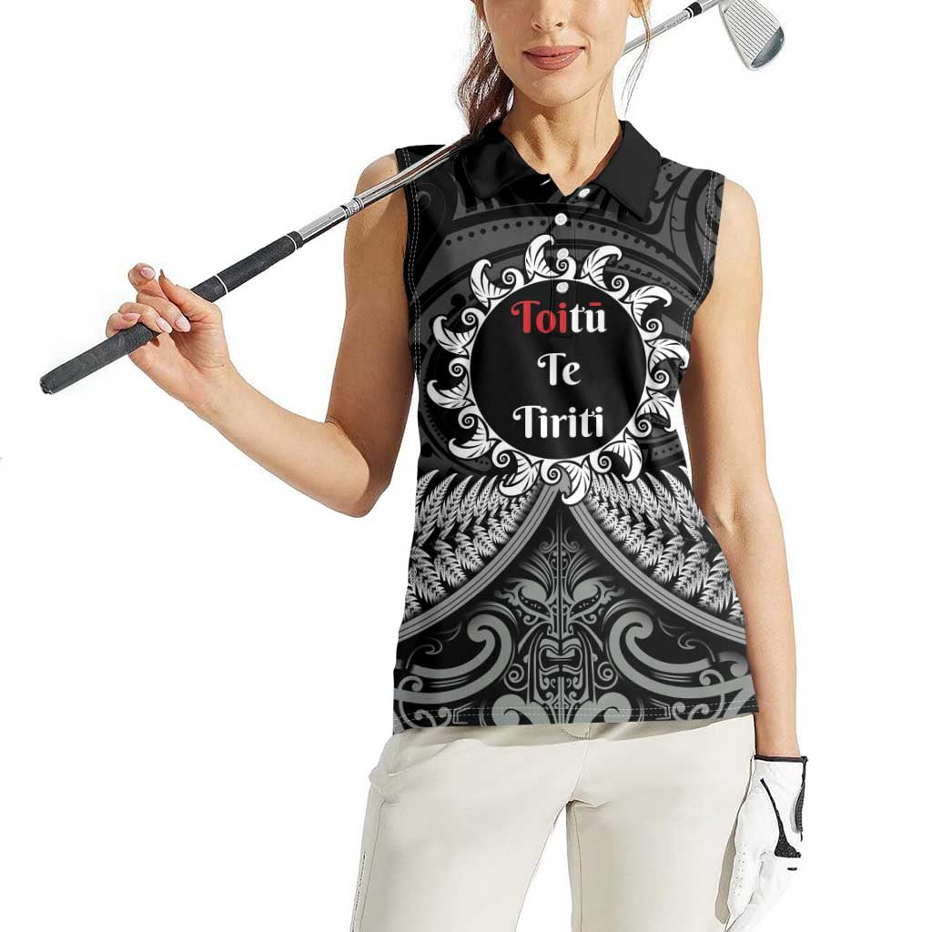 Personalised Toitu Te Tiriti Aotearoa Silver Fern Women Sleeveless Polo Shirt New Zealand Maori Pattern