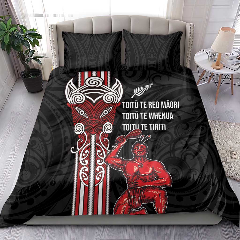 Toitu Te Reo Maori Toitu Te Whenua Toitu Te Tiriti Bedding Set Maori Warrior New Zealand