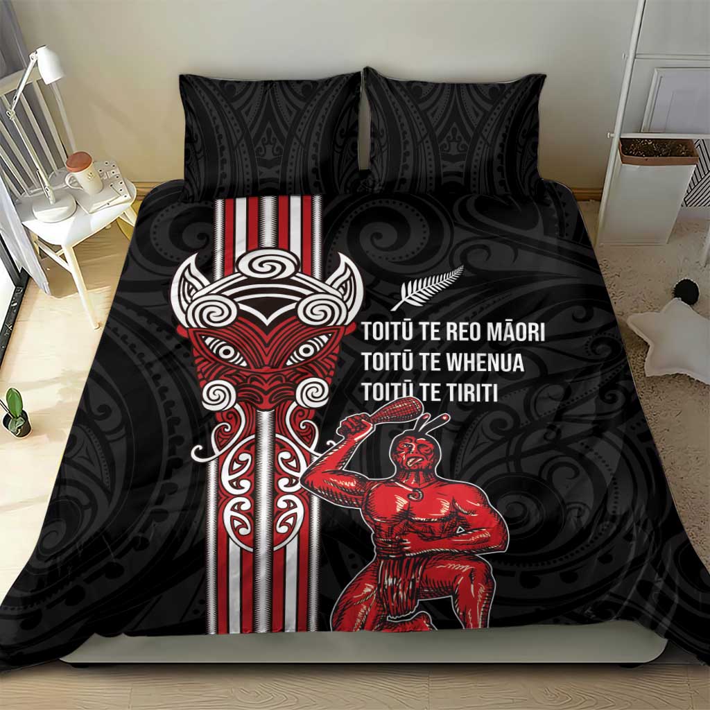 Toitu Te Reo Maori Toitu Te Whenua Toitu Te Tiriti Bedding Set Maori Warrior New Zealand