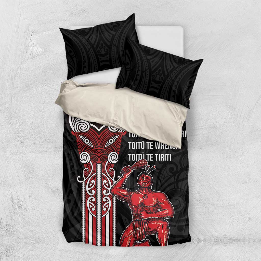 Toitu Te Reo Maori Toitu Te Whenua Toitu Te Tiriti Bedding Set Maori Warrior New Zealand