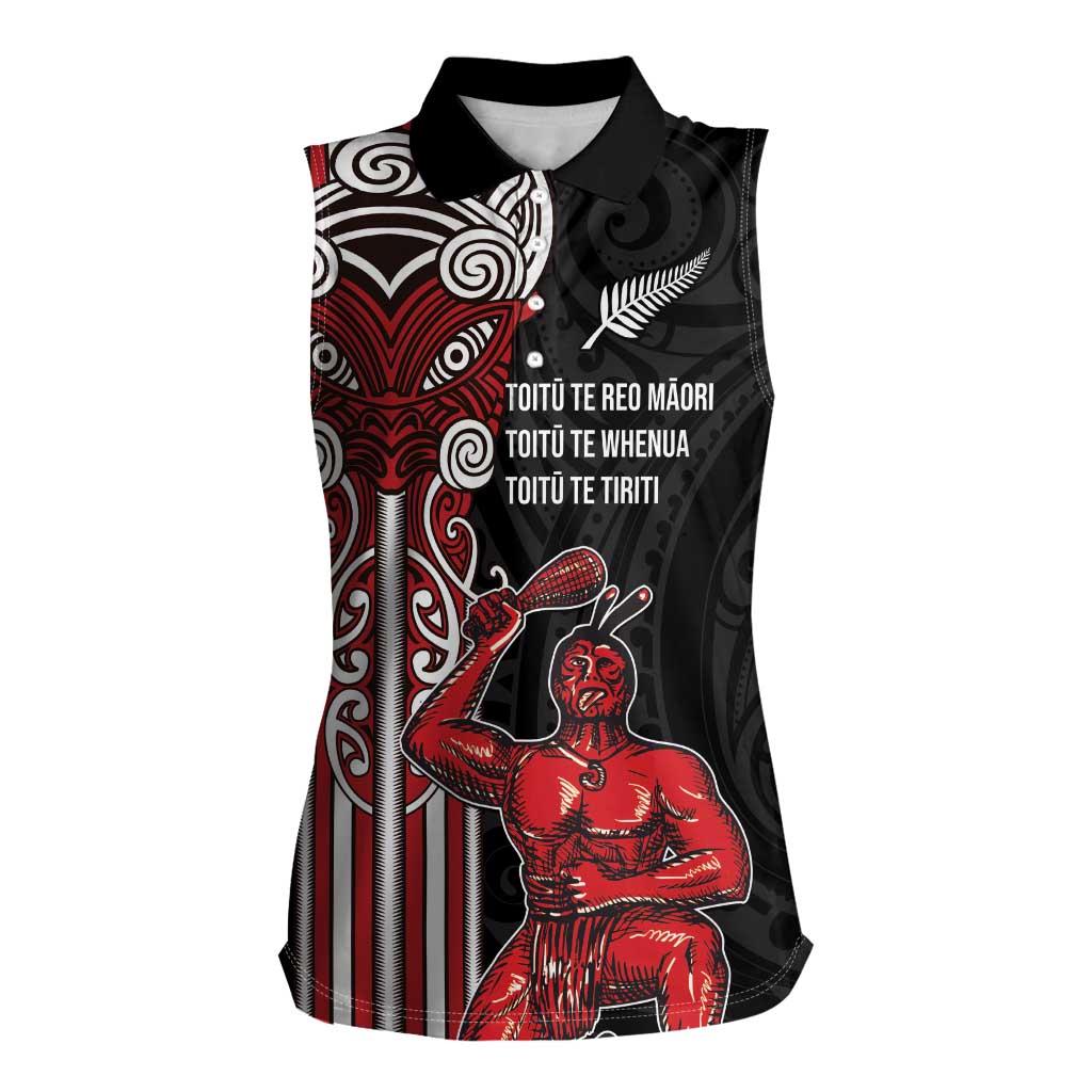 Toitu Te Reo Maori Toitu Te Whenua Toitu Te Tiriti Women Sleeveless Polo Shirt Maori Warrior New Zealand