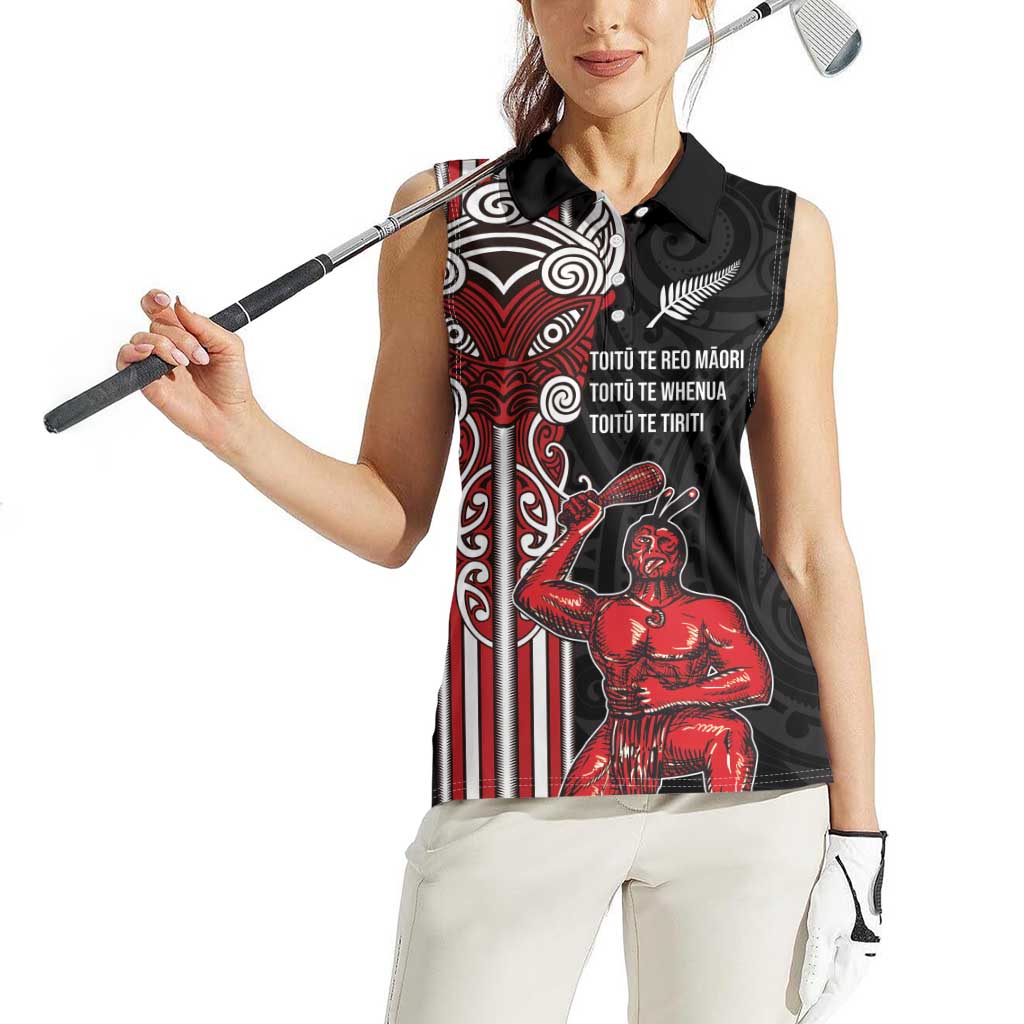 Toitu Te Reo Maori Toitu Te Whenua Toitu Te Tiriti Women Sleeveless Polo Shirt Maori Warrior New Zealand