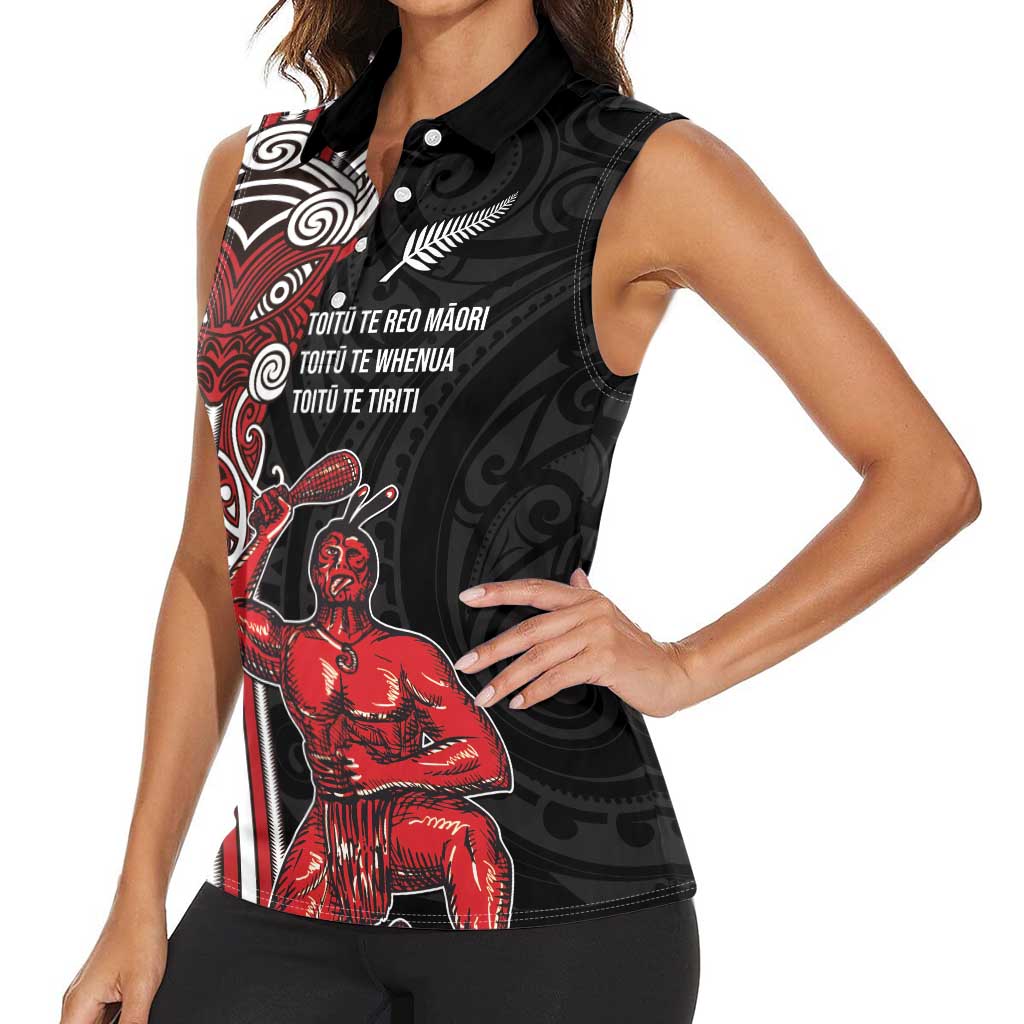 Toitu Te Reo Maori Toitu Te Whenua Toitu Te Tiriti Women Sleeveless Polo Shirt Maori Warrior New Zealand