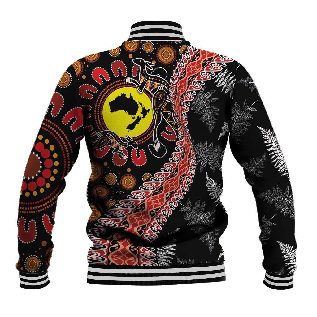 Aotearoa and Australia Baseball Jacket Maori Koru Ferns With Aboriginal Kangaroo