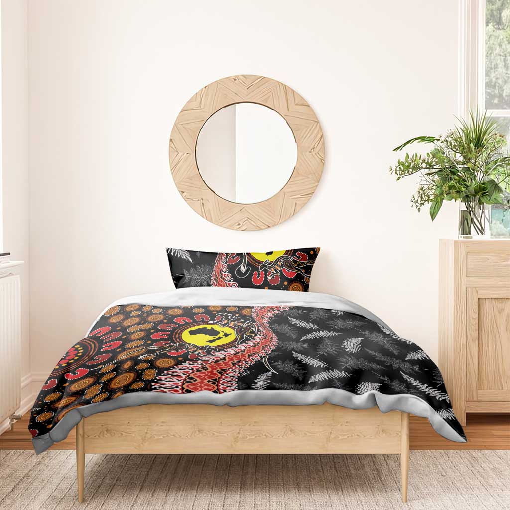 Aotearoa and Australia Bedding Set Maori Koru Ferns With Aboriginal Kangaroo