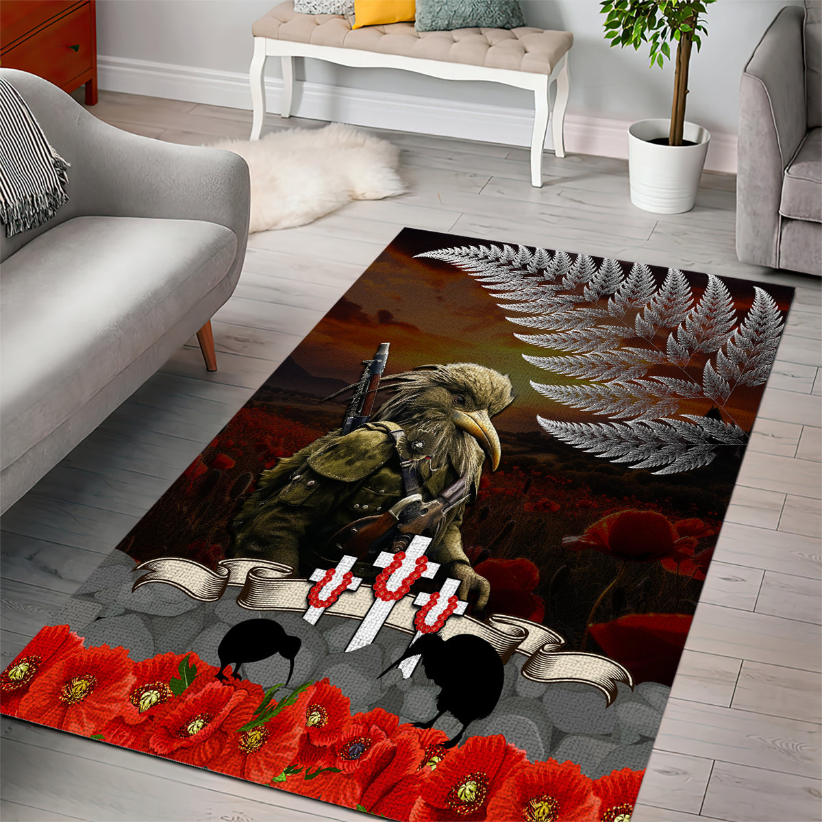 New Zealand ANZAC Day Area Rug The Ode of Remembrance and Silver Fern