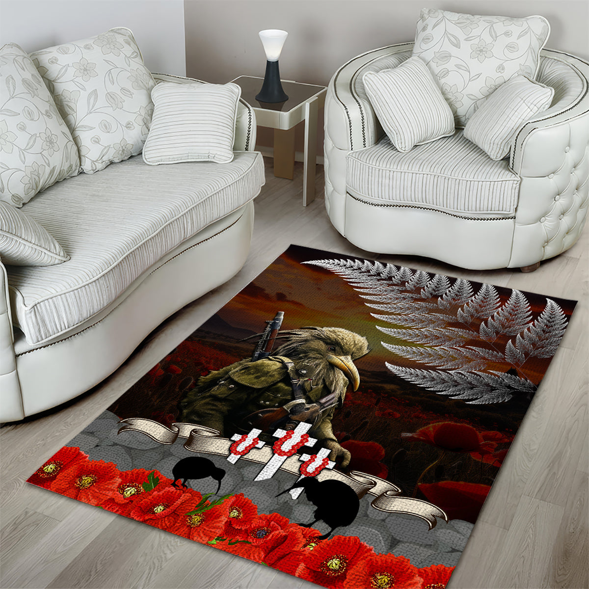 New Zealand ANZAC Day Area Rug The Ode of Remembrance and Silver Fern