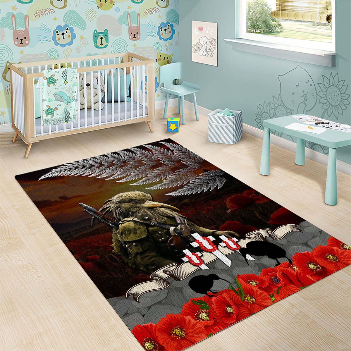 New Zealand ANZAC Day Area Rug The Ode of Remembrance and Silver Fern