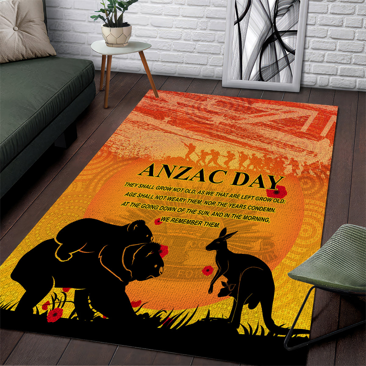 Australia ANZAC Day Area Rug Koala and Kangaroo Respect Aboriginal Pattern