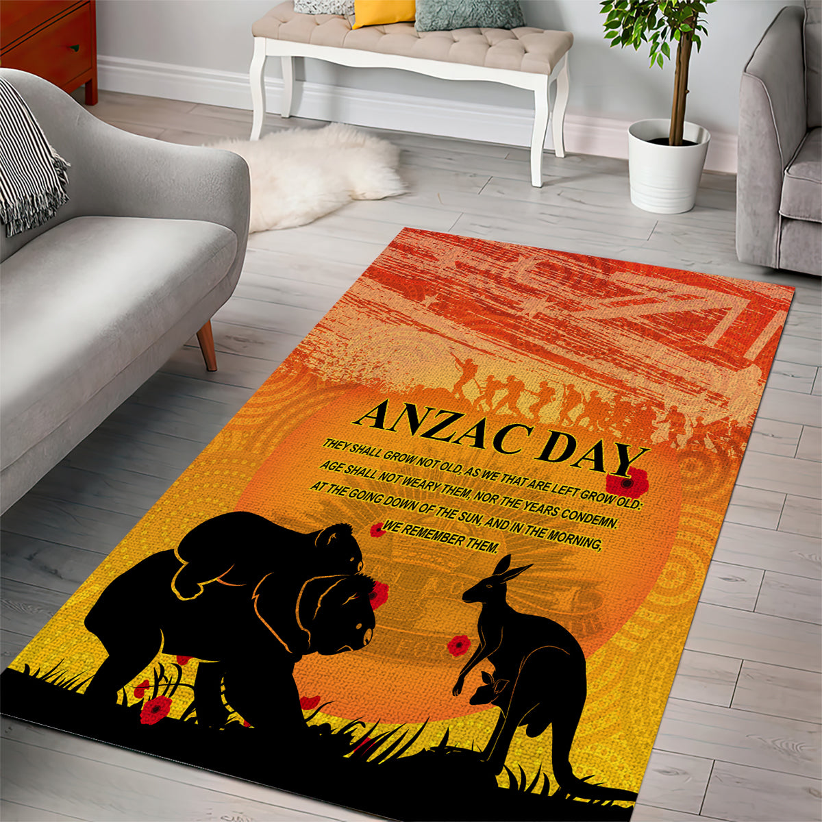 Australia ANZAC Day Area Rug Koala and Kangaroo Respect Aboriginal Pattern