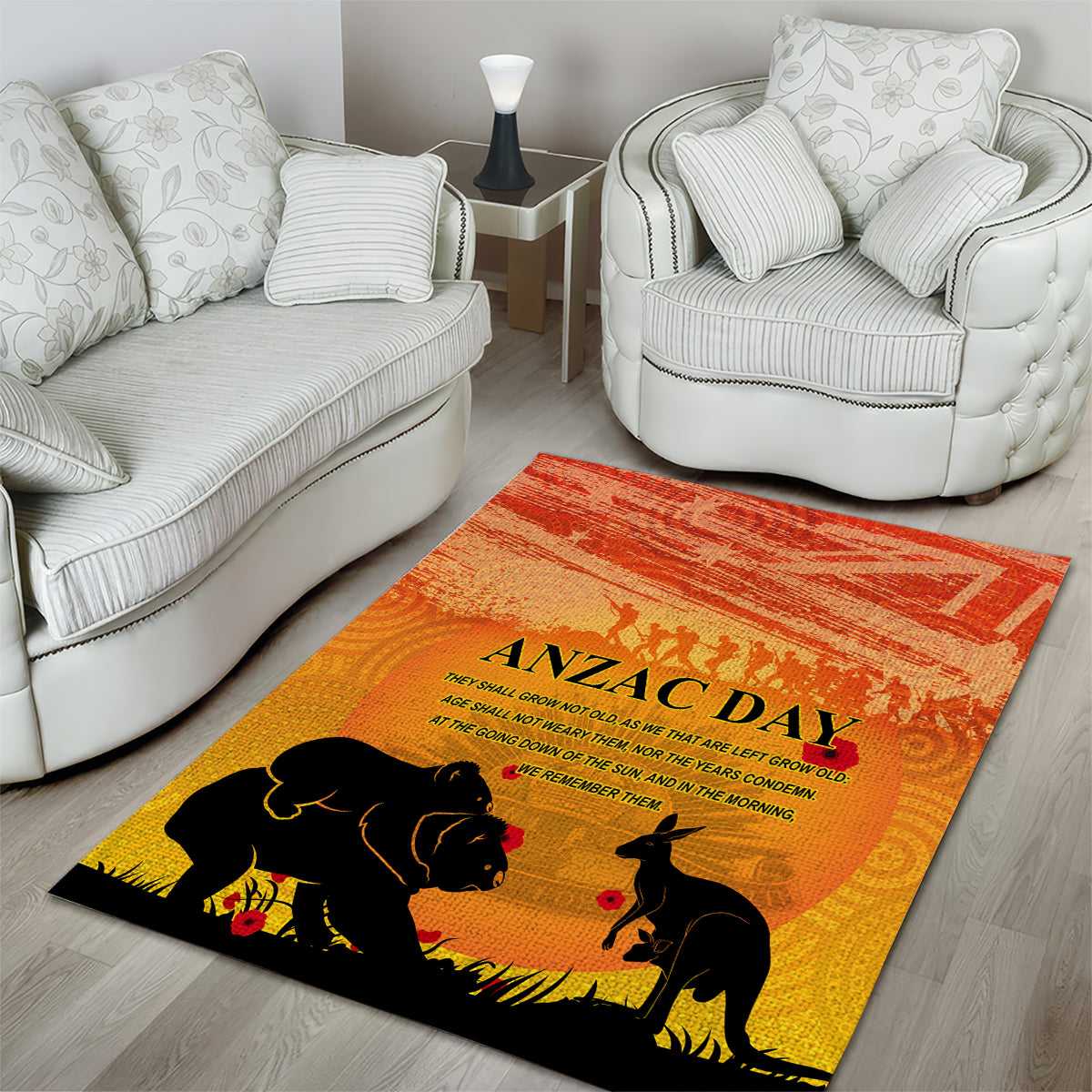 Australia ANZAC Day Area Rug Koala and Kangaroo Respect Aboriginal Pattern