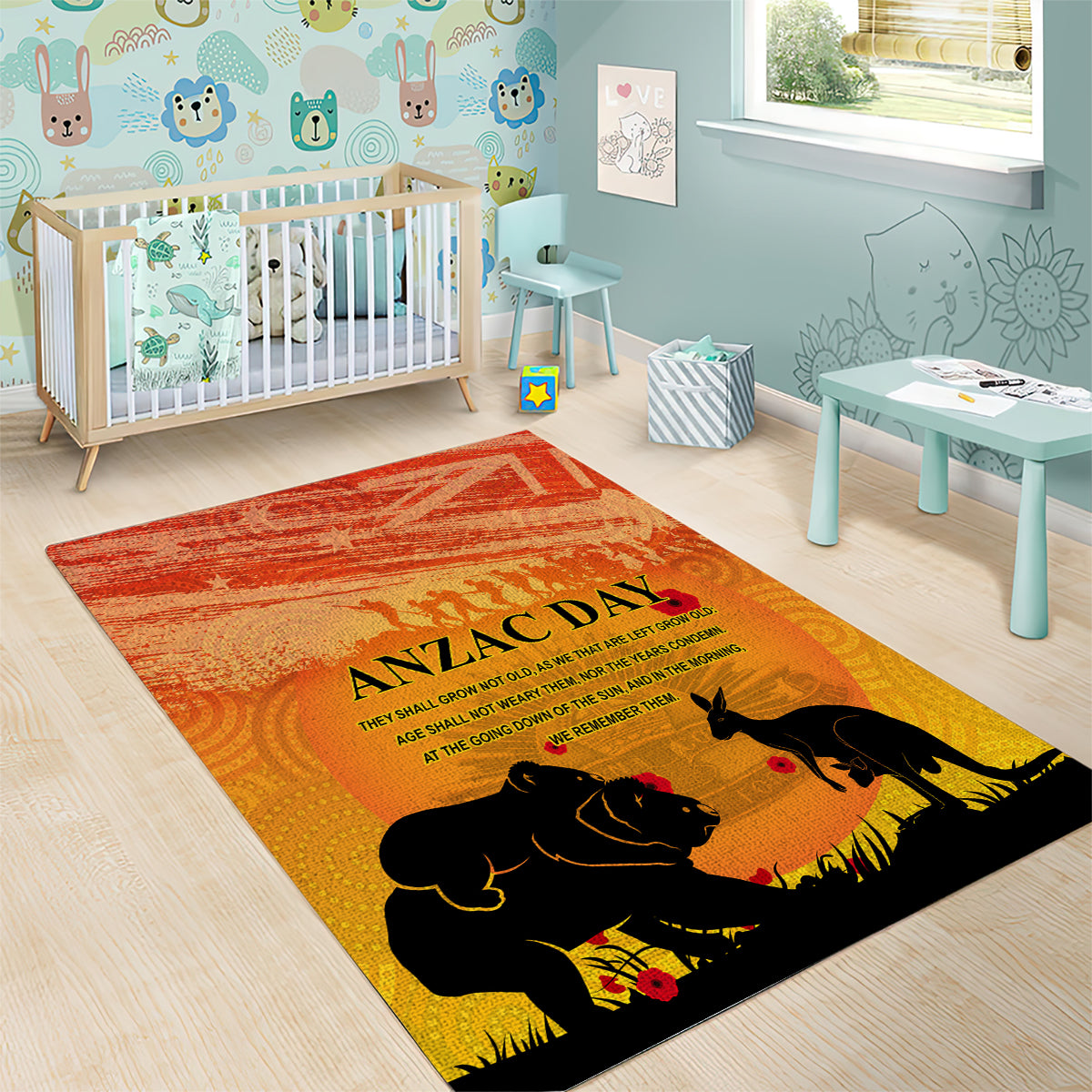 Australia ANZAC Day Area Rug Koala and Kangaroo Respect Aboriginal Pattern