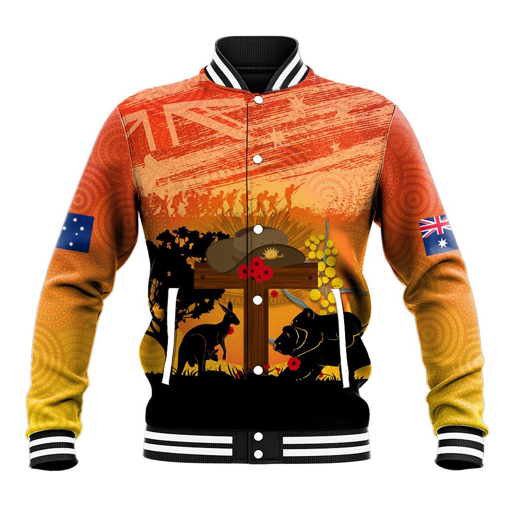 Australia ANZAC Day Baseball Jacket Koala and Kangaroo Respect Aboriginal Pattern