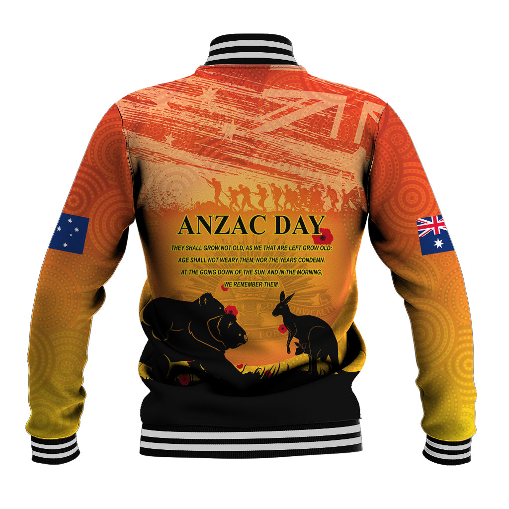 Australia ANZAC Day Baseball Jacket Koala and Kangaroo Respect Aboriginal Pattern