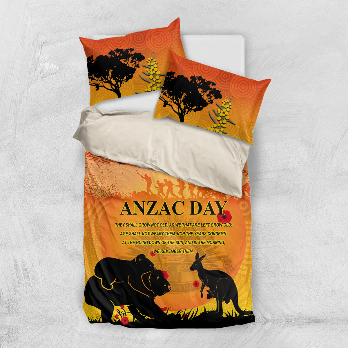 Australia ANZAC Day Bedding Set Koala and Kangaroo Respect Aboriginal Pattern