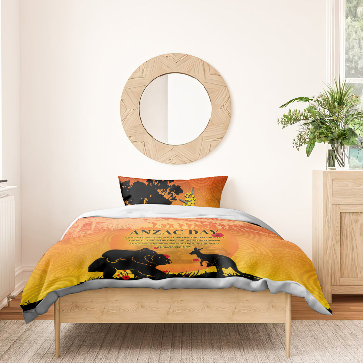 Australia ANZAC Day Bedding Set Koala and Kangaroo Respect Aboriginal Pattern