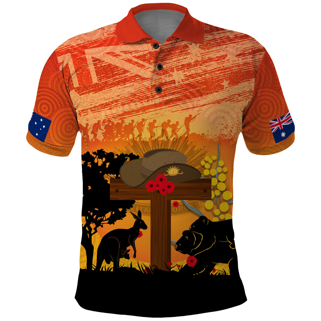 Australia ANZAC Day Polo Shirt Koala and Kangaroo Respect Aboriginal Pattern