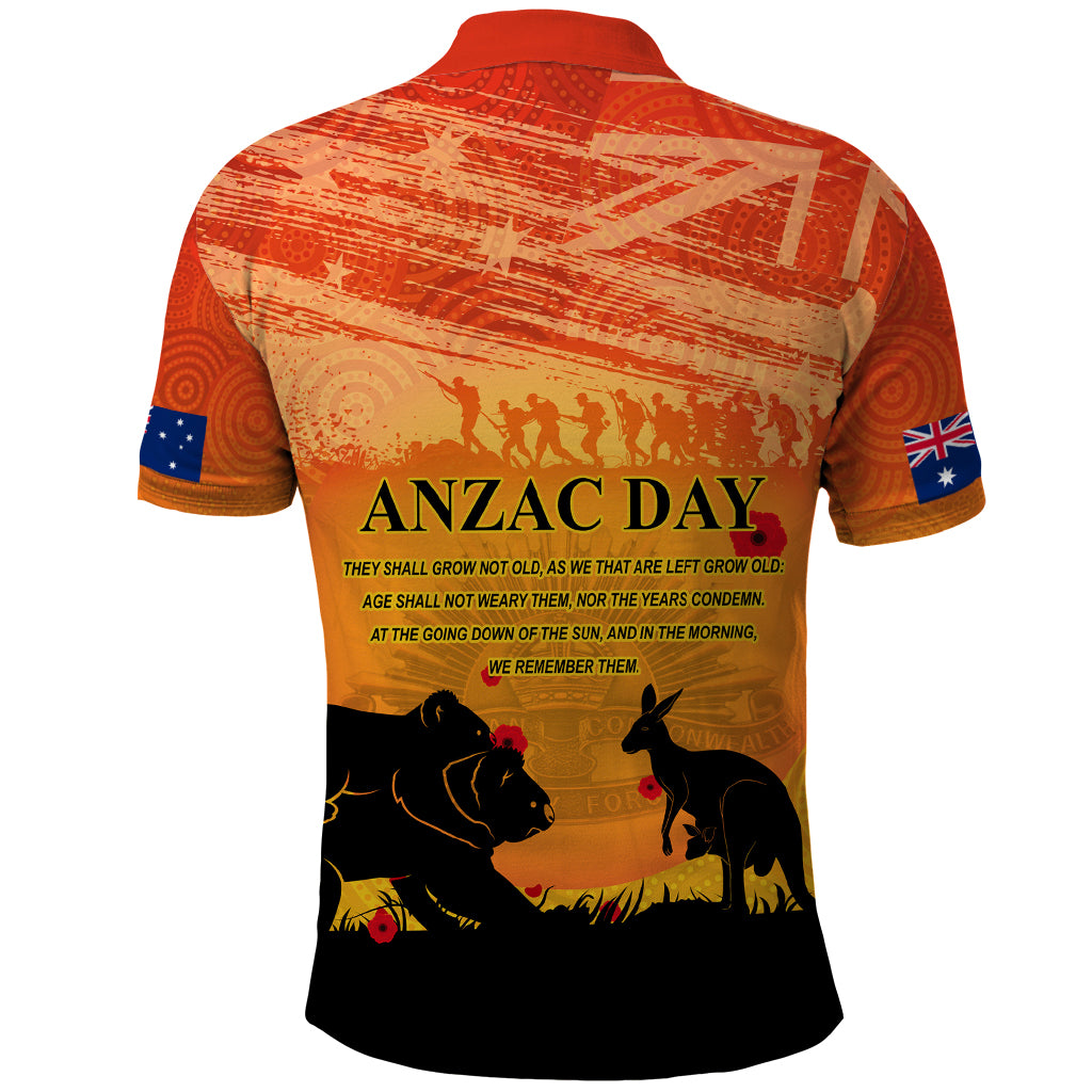 Australia ANZAC Day Polo Shirt Koala and Kangaroo Respect Aboriginal Pattern