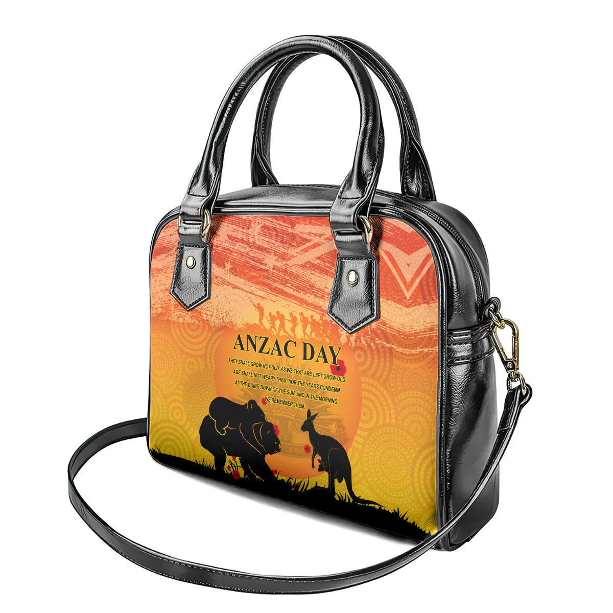 Australia ANZAC Day Shoulder Handbag Koala and Kangaroo Respect Aboriginal Pattern