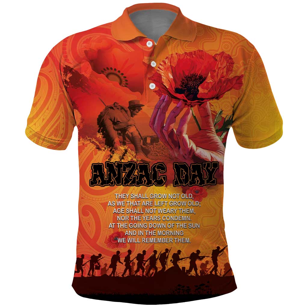 Australia and New Zealand ANZAC Day Polo Shirt Soldiers Memories - Red Poppies with Aboriginal and Maori Art