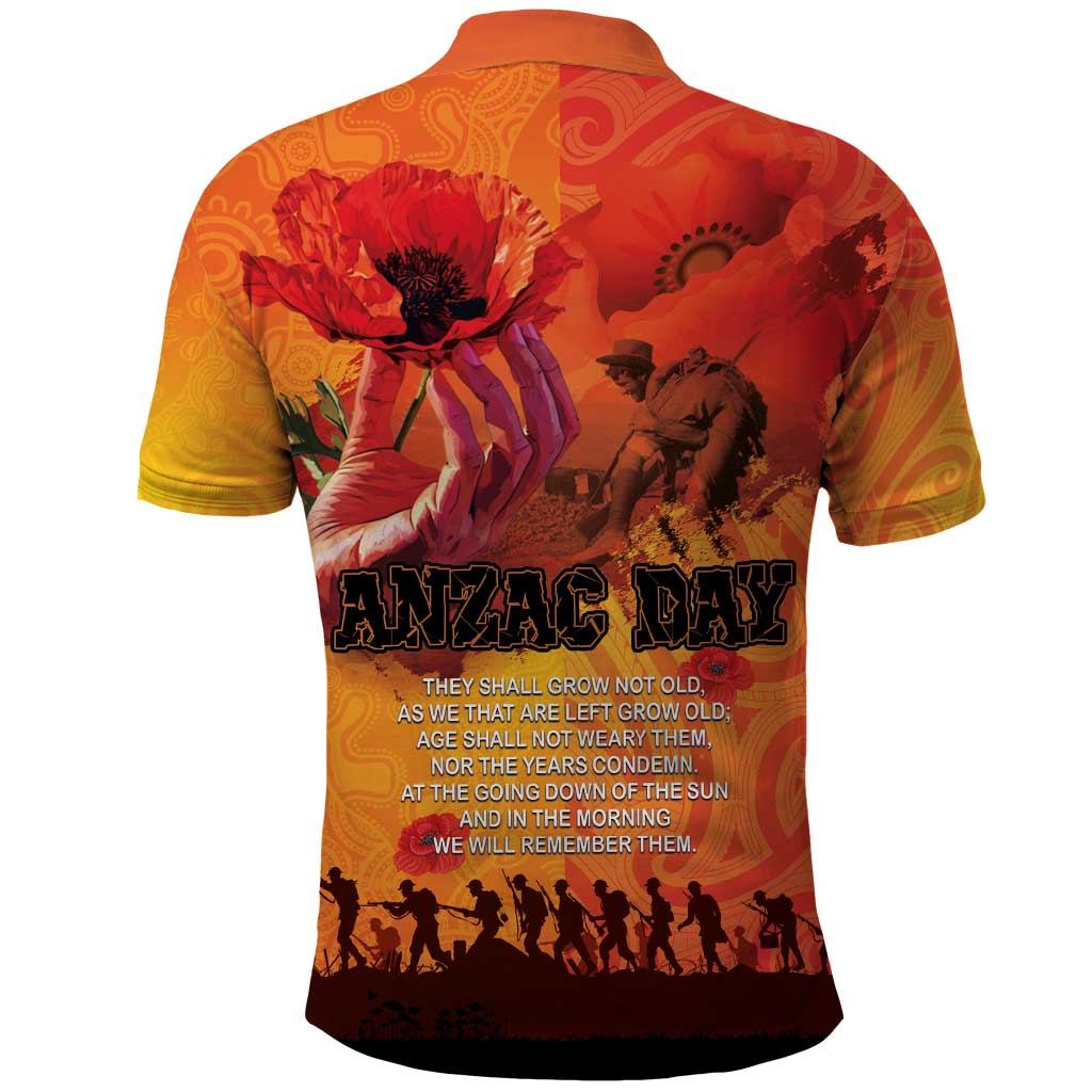 Australia and New Zealand ANZAC Day Polo Shirt Soldiers Memories - Red Poppies with Aboriginal and Maori Art