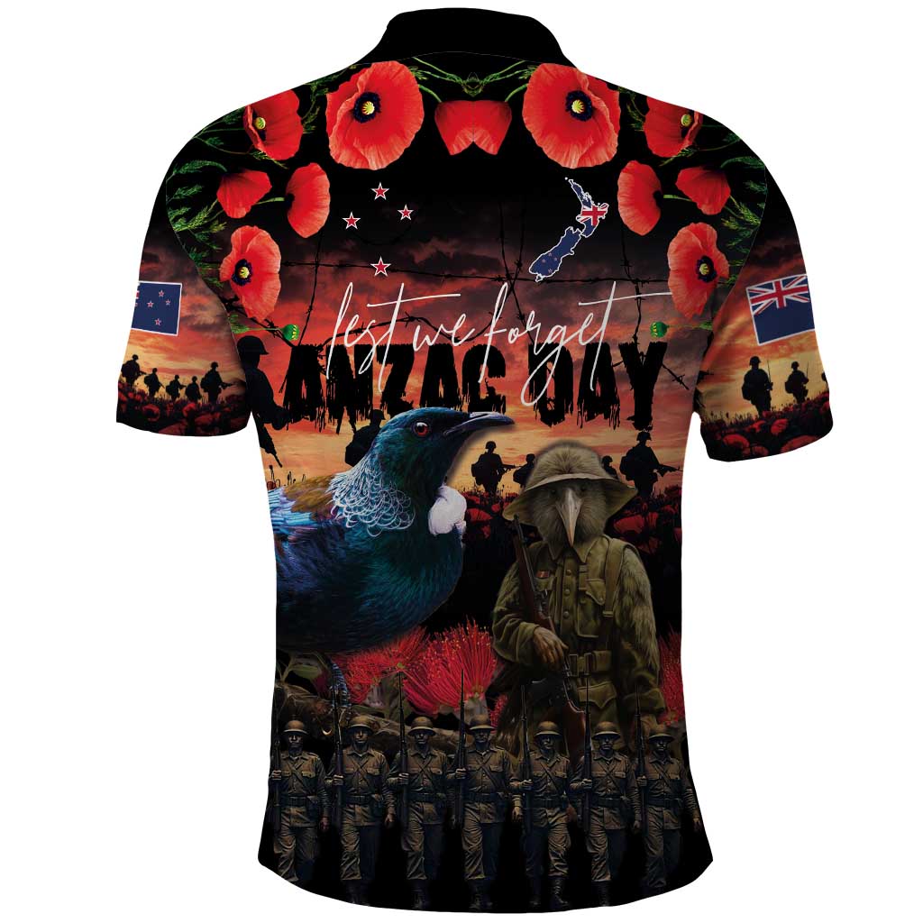 New Zealand ANZAC Day Polo Shirt Tui Bird and Kiwi Bird Soldier - Forever in My Thoughts