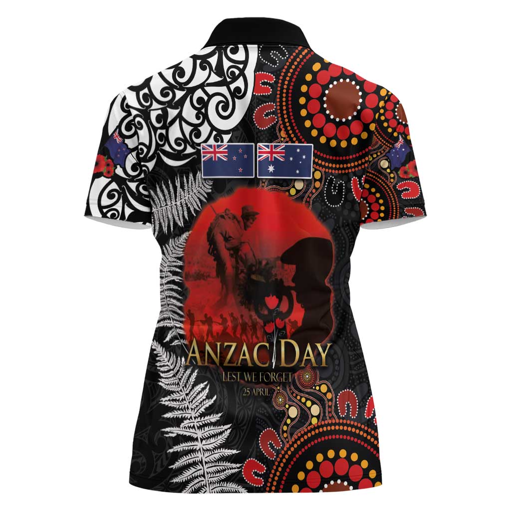 Australia and New Zealand ANZAC Day Women Polo Shirt Aboriginal and Maori Art Pattern - Gallipoli Lest We Forget