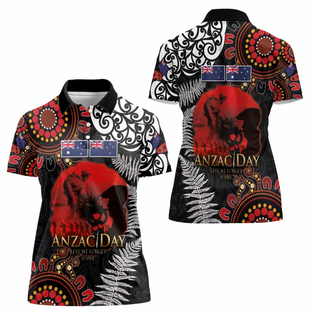 Australia and New Zealand ANZAC Day Women Polo Shirt Aboriginal and Maori Art Pattern - Gallipoli Lest We Forget