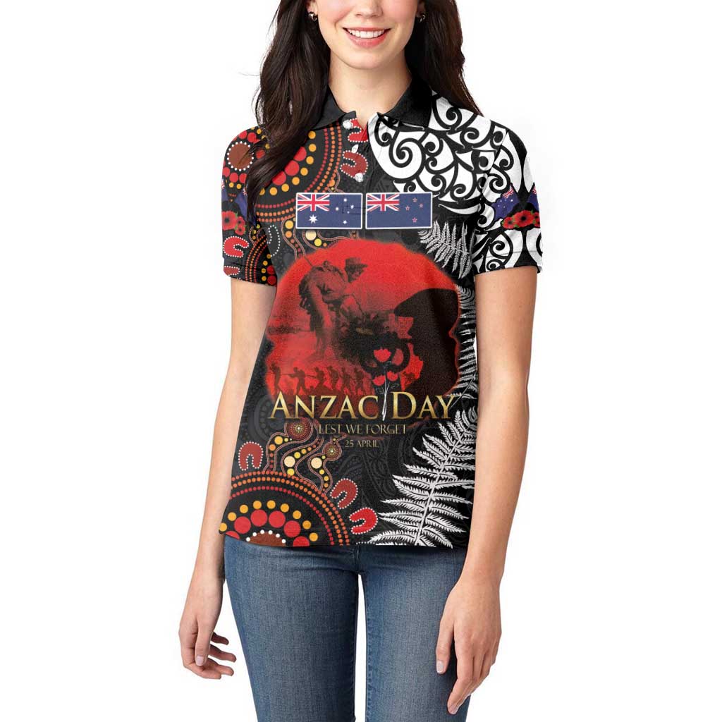 Australia and New Zealand ANZAC Day Women Polo Shirt Aboriginal and Maori Art Pattern - Gallipoli Lest We Forget