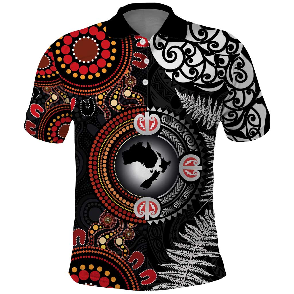 Australia and New Zealand Together Polo Shirt Aboriginal and Maori Art Tattoo