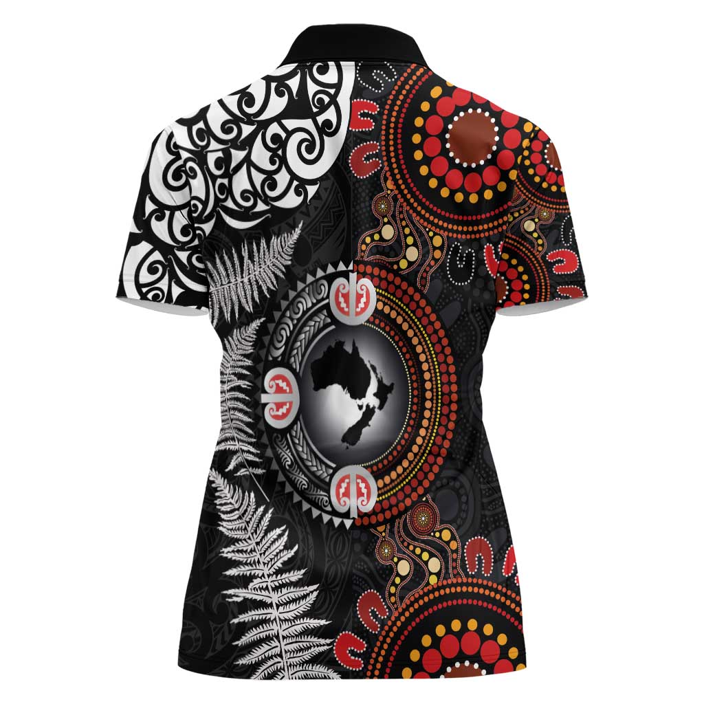 Australia and New Zealand Together Women Polo Shirt Aboriginal and Maori Art Tattoo